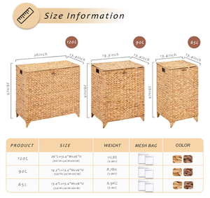 Artex HaiNam <b>Rectangular</b> Natural Water Hyacinth Storage <b>Basket</b> With Handles Rustic Multi-Purpose Organizer For Laundry Storage - Product Image 6