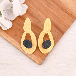 Natural <b>Black</b> <b>Onyx</b> Druzy Gemstone Brass <b>Earrings</b> Gold Plated Handmade Jewelry for Women Wholesale Lot 10 Pairs - Product Image 2