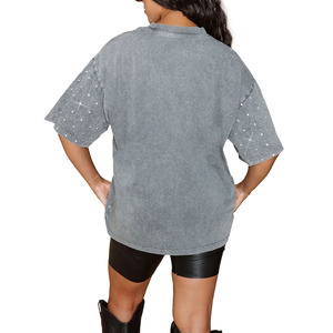 T-shirts personnalisés en coton 100% French Terry noir avec broderie et strass pour hommes - Product Image 5