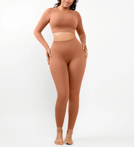 Women's 2 Piece Yoga <b>Set</b> Long Sleeve Thumb Hole Crop T-Shirt <b>Sexy</b> Butt Lifting Leggings Skinny Fit Breathable Workout Outfit - Product Image 6