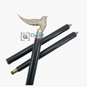 Canne de marche vintage en bois massif argenté de forme ronde avec poignée en laiton et en bois TANISHKA EXPORTS Uttarakhand - Product Image 3