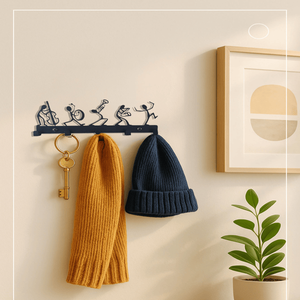 Vintage Black Metal <b>Wall</b> Mounted Coat Rack with 5 Heavy Duty <b>Hooks</b> Space Saving Entryway Organizer for Jackets Hats Bags <b>Keys</b> - Product Image 2