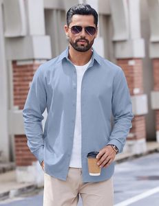 Camisas Casuales de Hombre con Botones, Manga Larga, Estilo Vintage, Camisa de Vestir de Mezclilla - Product Image 3