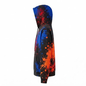 Sweat-shirt à capuche pour homme avec imprimé peinture en spray orange et bleu, avec poche, style streetwear - Product Image 3