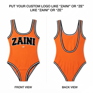 220 GSM Ribbed Nylon Spandex Women Bathing Suit Orange Black <b>White</b> Binding Custom Embroidery Logo One Piece Swimwear - Product Image 1
