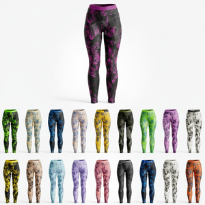 Leggings de yoga personnalisés pour femmes avec logo imprimé, design feuille, compression, fitness, gym, course à pied, haltérophilie - Product Image 1
