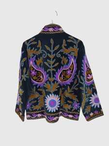 <b>Women's</b> Black <b>Velvet</b> Embroidered Jacket Boho Paisley Stand Collar Batwing Sleeve <b>Coat</b> Autumn Outerwear <b>Women</b> Paisley Jacket - Product Image 2