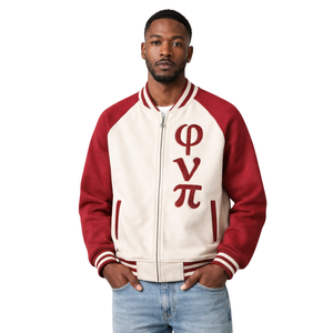 Veste polaire de baseball Phi Nu Pi Varsity, vêtements de fraternité grecque, style universitaire classique, chaleur premium, confort quotidien - Product Image 1