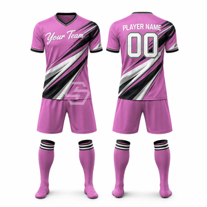 Ensemble de maillots de football personnalisés sublimés unisexes à col en V, manches courtes, en polyester anti-humidité, uniforme de football toutes saisons imprimé - Product Image 4