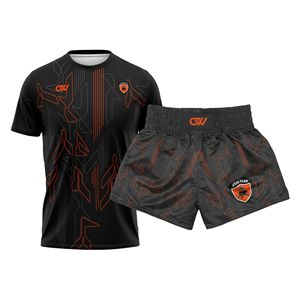 Low Moq Custom Logo Sublimated Stretch Kickboxing Fight Set Custom 100%Polyester Fiber Muay Thai Short Set OEM Training Wear - Product Image 1