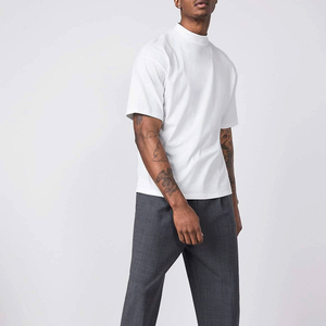 T-shirt col montant épais 300 GSM de luxe vierge 100 % coton personnalisé à col large surdimensionné pour hommes - Product Image 4