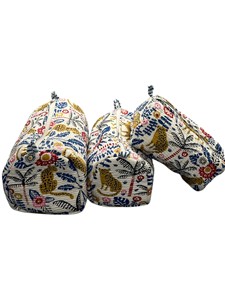 Professional Tiger Print Quilted Cosmetic Bag | White Cotton Handmade Makeup Pouch with Waterproof Lining | Travel Masterpiece - Product Image 3