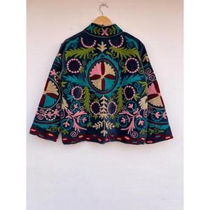 Suzani Bomber Jacket Handmade Reversible <b>Duster</b> Boho Coat Velvet Autumn Winter Cotton Floral Gift for Her - Product Image 6