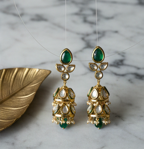 ต่างหูทองคุณภาพดีประดับด้วยหินคุนดัน ดีไซน์แบบดั้งเดิมสำหรับผู้หญิงและเด็กผู้หญิง เหมาะสำหรับงานแต่งงานและงานปาร์ตี้ คอลเลคชั่นสำหรับผู้ซื้อ - Product Image 3