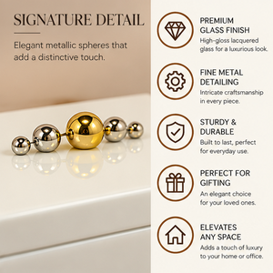 Ivory White Glass Jewelry Storage Box with <b>Gold</b> Sphere Handle Glossy Finish Soft Lining Decorative Keepsake and Vanity Organizer - Product Image 4