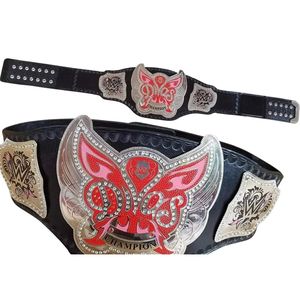 Ceinture de championnat WWE Divas en cuir noir avec design papillon argenté et rose, qualité supérieure, pour fans et collectionneurs - Product Image 3