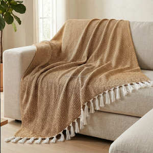 Modern Casual Woven Sofa Throw Dusty <b>Pink</b> Textured Cotton Blanket Fringed Armchair Drape For <b>Home</b> <b>Decor</b> - Product Image 3