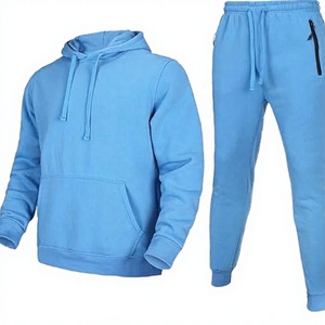 Conjunto Deportivo Unisex Azul Claro con Capucha, Manga Larga, Color Sólido, Informal, 100% Algodón, Transpirable, para Otoño - Product Image 3