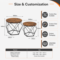 Ensemble de tables basses gigognes rondes pour salon, avec plateaux amovibles à deux niveaux et paniers de rangement en fil métallique géométrique, OEM ODM