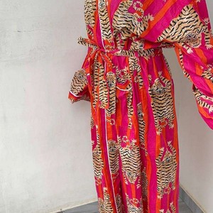 Bata Kimono de Algodón con Estampado de Tigre para Mujer, Bata de Baño Roja Estilo Boho, Kimono Ligero de Verano, Túnica de Playa, Ropa de Estar por Casa - Product Image 5