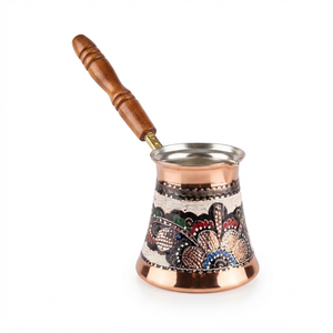 Hand Painted Floral Enamel Copper Turkish Coffee Pot <b>Vintage</b> Cezve Arabic Ibrik Stovetop Milk Warmer Wooden Handle <b>Tin</b> Lined OEM - Product Image 1