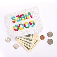 Dompet Koin Manik-Manik Buatan Tangan Wanita Good Vibes Warna-Warni Tas Kosmetik Berhuruf Lucu Preppy Dompet Makeup Resleting Tas Y2K
