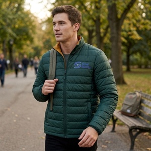 Chaqueta Acolchada Verde para Hombre, Cuello Alto, Cierre de Cremallera, Casual, Otoñal, Resistente al Viento, Relleno de Poliéster, Logotipo Bordado en la Parte Delantera - Product Image 5