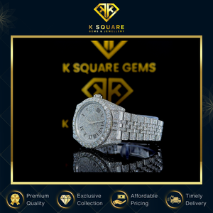 Montre de qualité supérieure à mouvement automatique à quartz, résistante à l'eau, VVS, unisexe, en acier inoxydable, verre saphir, diamant moissanite - Product Image 2