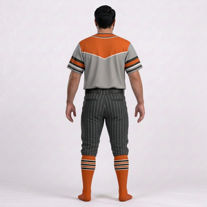 Ensemble uniforme de baseball pour hommes, manches courtes, col en V, fermeture boutonnée, pantalon en jersey uni, maille respirante, antibactérien, nom d'équipe personnalisé - Product Image 2