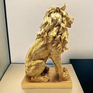 Statue de lion dorée moderne, décoration de table pour salon, bureau, sculpture décorative en laiton doré pour bureau - Product Image 2