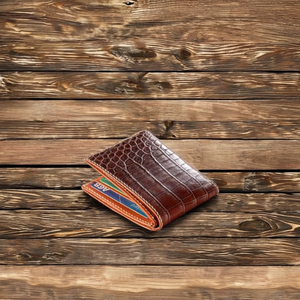 Portefeuille à deux volets en cuir d'alligator pour hommes Luxali fait à la main en noir/marron personnalisable taille courte 11.5x9cm sac à main de marque luxueux - Product Image 4