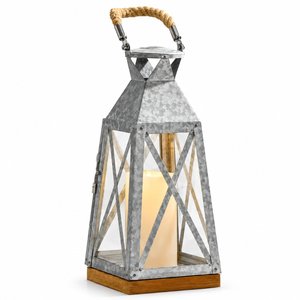 Vintage Farmhouse Galvanized Metal <b>Lantern</b> with Jute Rope Handle Zinc Candle Holder <b>Hurricane</b> Glass <b>Lantern</b> for Indoor - Product Image 3