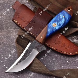 มีดสกินเนอร์ใบมีดเหล็กกล้าคาร์บอนสูง 1095 ตีขึ้นรูปด้วยมือ พร้อมด้ามไม้และเรซิ่น ราคาส่งที่ดีที่สุด รับผลิตแบบ OEM/ODM - Product Image 4