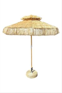Tropiccal Palm Leaf Parasol with Rustic Bamboo Pole - Windproof Double Canopy Tiki <b>Umbrella</b> with Base for Poolside - Product Image 3