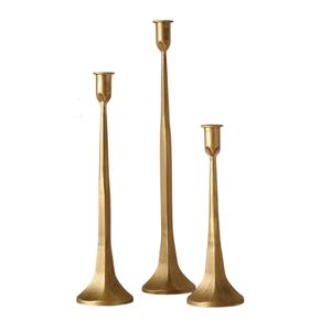 Ensemble élégant de 3 porte-bougies en aluminium poli doré pour centre de table de mariage, pour table à manger, pour offrir en cadeau - Product Image 5