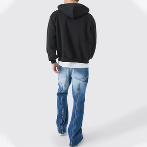 Vente en gros de sweats à capuche unis oversize et amples, sweats à capuche courts personnalisés à double fermeture éclair, sweats à capuche streetwear vierges épais pour hommes - Product Image 3