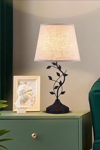 Lampe de table en fer à motif feuille avec abat-jour en tissu, éclairage chaleureux, lampe de chevet sans fil pour la décoration de la chambre et du salon - Product Image 3