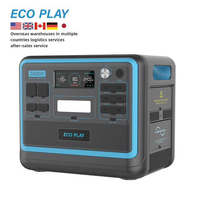 Portable Power Station with Continuous Output Power LiFePO4 Battery Solar Generator 2400W 2048Wh MPPT Flashlight Pure Sine Wave