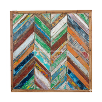 Décoration murale en mosaïque DIVADI, en bois de bateau recyclé, style Art déco nautique, forme carrée, épaisseur 5 cm, motif flèche
