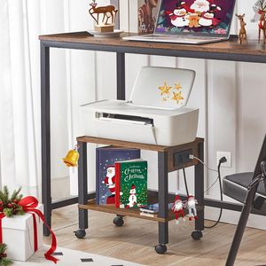 ชั้นวางเครื่องพิมพ์แบบ 2 ชั้นใต้โต๊ะพร้อมแท่นชาร์จ ชั้นวางของประหยัดพื้นที่ขนาดเล็ก รถเข็นแล็ปท็อปแบบพกพา - Product Image 2