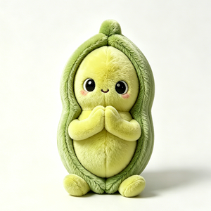 Peluche de vaina de guisante verde con cara sonriente, suave y adorable, juguete de peluche de vegetal kawaii para niños pequeños, lindo y feliz peluche de guisante. - Product Image 1