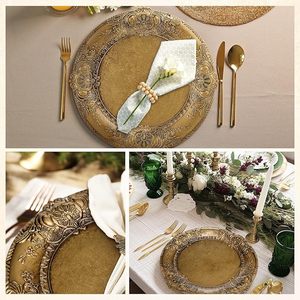 Assiette de présentation dorée gaufrée, vaisselle ronde haut de gamme pour la décoration d'événements de mariage de luxe - Product Image 5