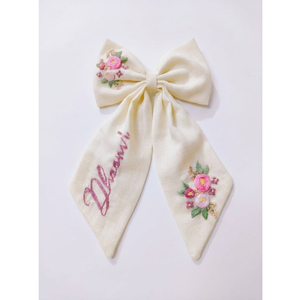 Barrette à cheveux en tissu brodé, design floral, ruban en coton et lin, accessoires de cheveux pour filles, mode - Product Image 1