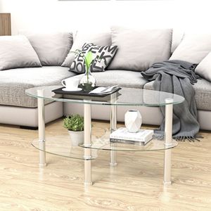 Modern Transparent <b>Oval</b> Glass <b>Coffee</b> <b>Table</b> with Stainless Steel Leg 3 Layer Tea <b>Table</b> for Living Room - Product Image 1
