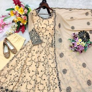 Designer Georgette Gown with 5mm <b>Sequins</b> Embroidery Full Sleeves Micro Cotton Inner Micro Silk <b>Pant</b> and Dupatta Set - Product Image 2