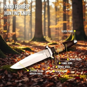 Cuchillo Bowie de caza forjado a mano, hoja de acero J2, mango de madera y hueso de camello con punta clip, cuchillo de caza para exteriores, regalo para un compañero. - Product Image 4