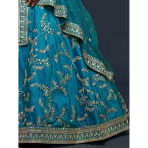 Lehenga choli ศิลปะการปักด้ายสีน้ำเงินอมเขียว - Product Image 1