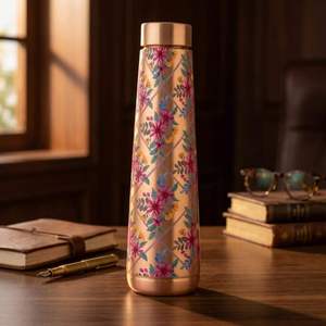 Bouteille d'eau en cuivre avec imprimé floral en treillis, bouteille de boisson design, anti-fuite, réutilisable, pour les voyages, le bureau, la maison, cadeau - Product Image 2