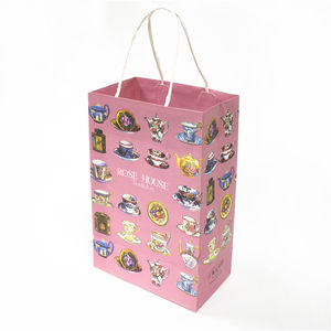 Venta al por mayor de color rosa claro Bolsas de papel rosa con estampado colorido Bolsas de compras Decoración Bolsas de Almuerzo - Product Image 5