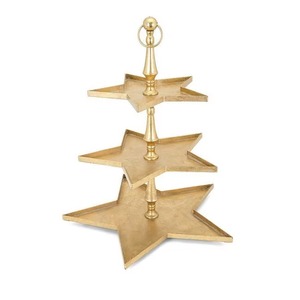 Nouvel Arrivage Présentoir à Trois Niveaux en Métal Forme Étoile Doré Poli pour Desserts de Fête Design Durable - Product Image 1
